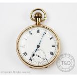 A 9ct gold cased open face pocket watch, Dennison Watch Case Co, Birmingham 1926,