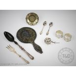 A selection of continental silver and white metal items to include a pomander of pumpkin form,