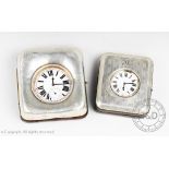 Two silver mounted pocket watch cases, with watches and albert chains, one Walker and Hall,