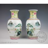 A pair of Chinese porcelain famille rose vases, 20th century,