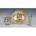 Three pieces of 20th century silver lustre pottery comprising;
