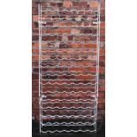 A vintage painted iron bottle rack, with sixteen shelves, 164cm H x 74cm W,