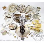 A selection of silver and plated wares, to include; silver backed dressing table brushes etc,