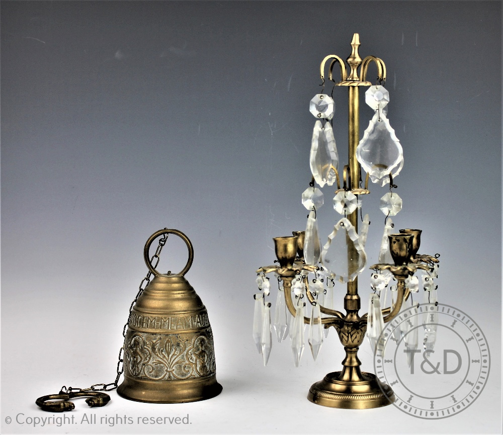 A Rococo style cast bronzed candelabra, modelled on a scroll base supporting five branches, - Image 2 of 2