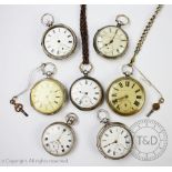 Six silver cased, open face pocket watches, including; J G Graves The Express English Lever,