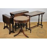 A late Victorian inlaid walnut stretcher table, 88cm H x 79cm W,