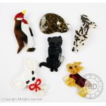 A collection of six brooches after Lea Stein, to include; a penguin, a dog, a fox,