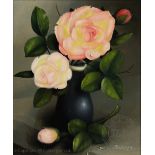 George Reekie (1911-1969), Oil on board, Still life of pink roses, Signed, 28.5cm x 23.