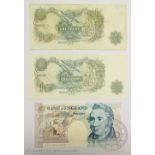 Fforde £1 note, Page £1 (low number) and Kentfiled £5 (mis-colour), a J.B.