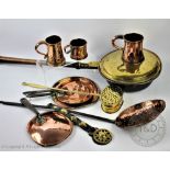 A selection of 19th century copper wares to include a set of three mugs, highest 13cm,