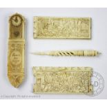 A carved ivory needle case, 19th century,