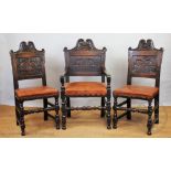A set of eight late 17th century style oak dining chairs, mid 20th century, including two with arms,