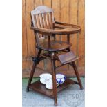 An Edwardian stained beech childs high chair, 94cm H,