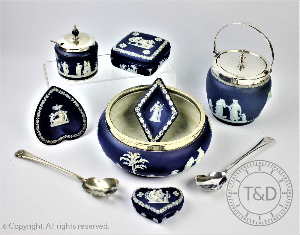 A selection Wedgwood blue jasper cameo ware to include;