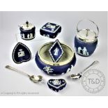 A selection Wedgwood blue jasper cameo ware to include;