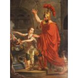 Continental School - 19th century, Oil on canvas, Roman soldier and boy beside a brazier,