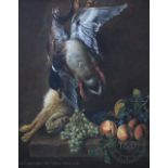 English School - late 20th century, Oil on canvas, Still life of game and fruit,