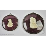 Two 19th century German carved ivory bust plaques, Utiloi, the other Phil.v.