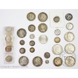 A collection of 19th and 20th century English silver coins, to include Maundy fourpence,
