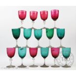 A selection of late Victorian and later cranberry and green glass drinking glasses (40)