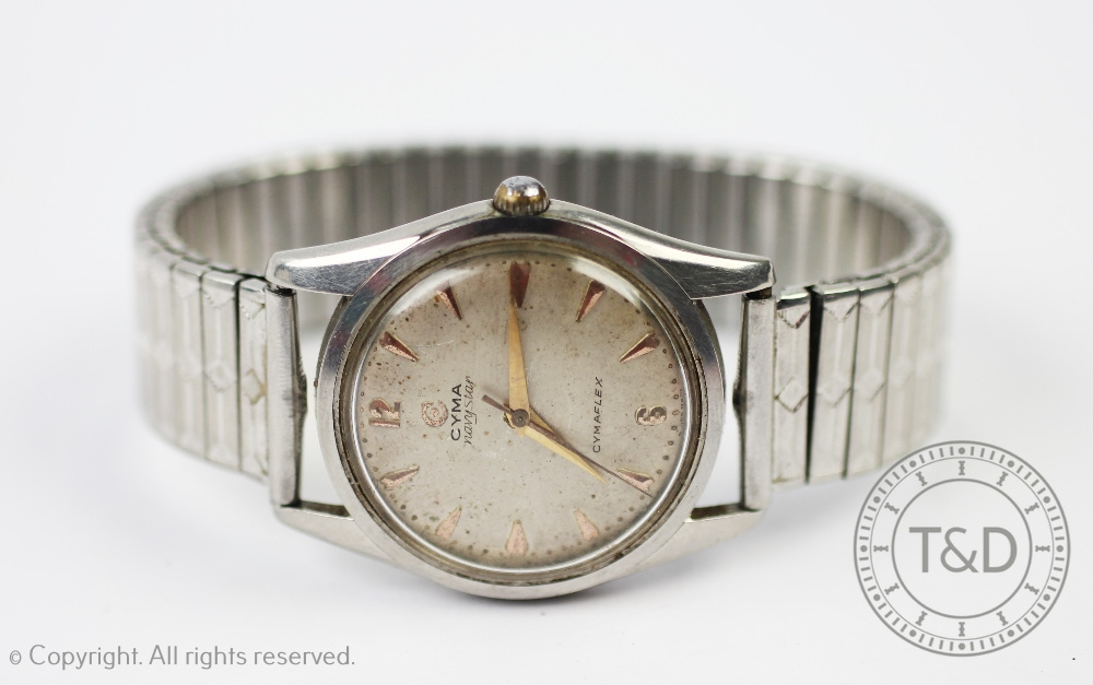 A gentlemans Cyma Navy Star, Cymaflex stainless steel wristwatch,
