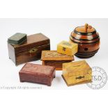 A selection of 19th century and later boxes to include a Mauchline ware box of Wolverhapmton Town