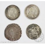 A selection of early English silver coins, comprising; an Edward VI sixpence,