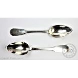 A pair of 19th century silver plated fiddle pattern table spoons,