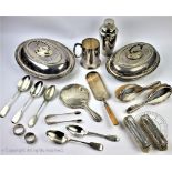 A selection of silver to include a five piece silver backed dressing table set, Henry Matthews,