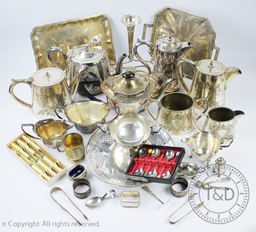 A collection of silver and silver plated items to include; a pair of silver sugar nips,