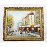 English School (20th century), Oil on canvas board, Parisian street scene, Signed lower right,