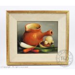 George Reekie (1911-1969), Oil on board, Still life of vegetables and a pot, signed, 19cm x 23.