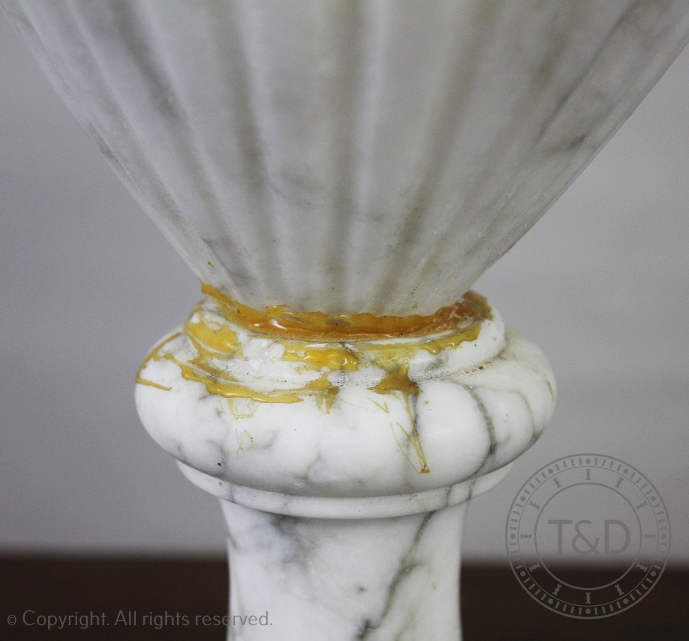 A Neo-classical veined white marble lamp, of fluted urn form, on square base, - Image 2 of 2