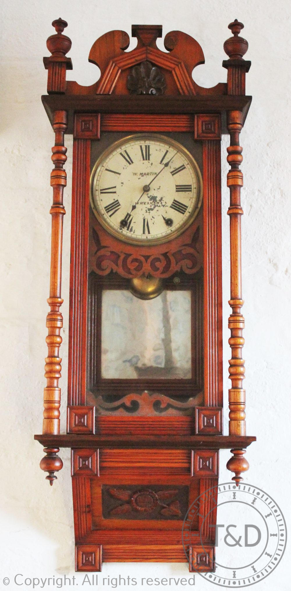 An Edwardian regulator type walnut wall clock, the painted dial signed 'W. - Bild 2 aus 2