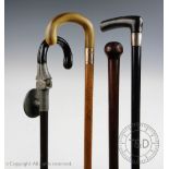 A 9ct gold collared malacca walking cane with horn handle,