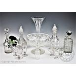 A selection of 19th century and later glass ware to include a large early 20th century cut glass