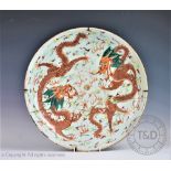 A large Chinese porcelain dragon charger, 18th/19th century,