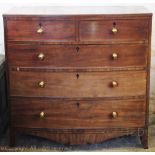 A Regency mahogany chest, of two short and three long drawers, on splayed bracket feet,