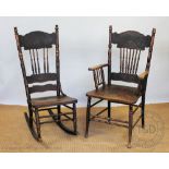 Two Thone style stained beech chairs,
