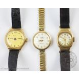 Three 9ct gold cased ladies wristwatches,