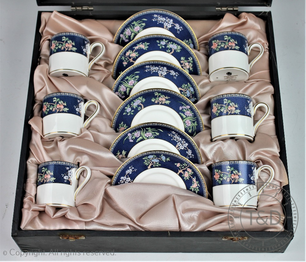 A case Wedgwood coffee service in the Blue Siam pattern comprising six coffee cups and saucers, - Image 2 of 2