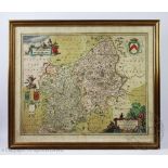 Jan Jansson, Engraved map with later hand colouring, Salopiensis (Shropshire), 48cm x 57.