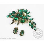A collection of jewellery, to include; a large vintage green stone set corsage brooch,