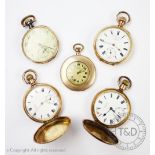 Five gold plated pocket watches, to include; a Record Art Deco pocket watch,