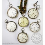 Six silver cased, open face pocket watches, including; J G Graves, Sheffield,