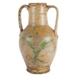 QUARTARA in ceramica smaltata e decorata (usure). Caltagirone XIX secolo Misure: h cm 40