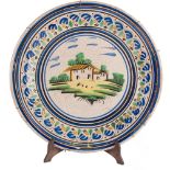 FANGOTTO in ceramica smaltata e decorata raffigurante "Caseggiato" (usure). Caltagirone XIX secolo