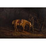 FIDIA GUARNERI (Palermo 1920 - 1970) OLIO su tela "Notturno con soldati a cavallo - 1960", firmato