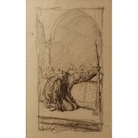 LUIGI DI GIOVANNI (Palermo 1856 - 1938) CARBONCINO raffigurante "Frate in ginocchio" firmato.