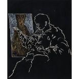 CORRADO CAGLI (Ancona 1910 - Roma 1976) TECNICA mista su cartoncino nero "Autoritratto del pittore",